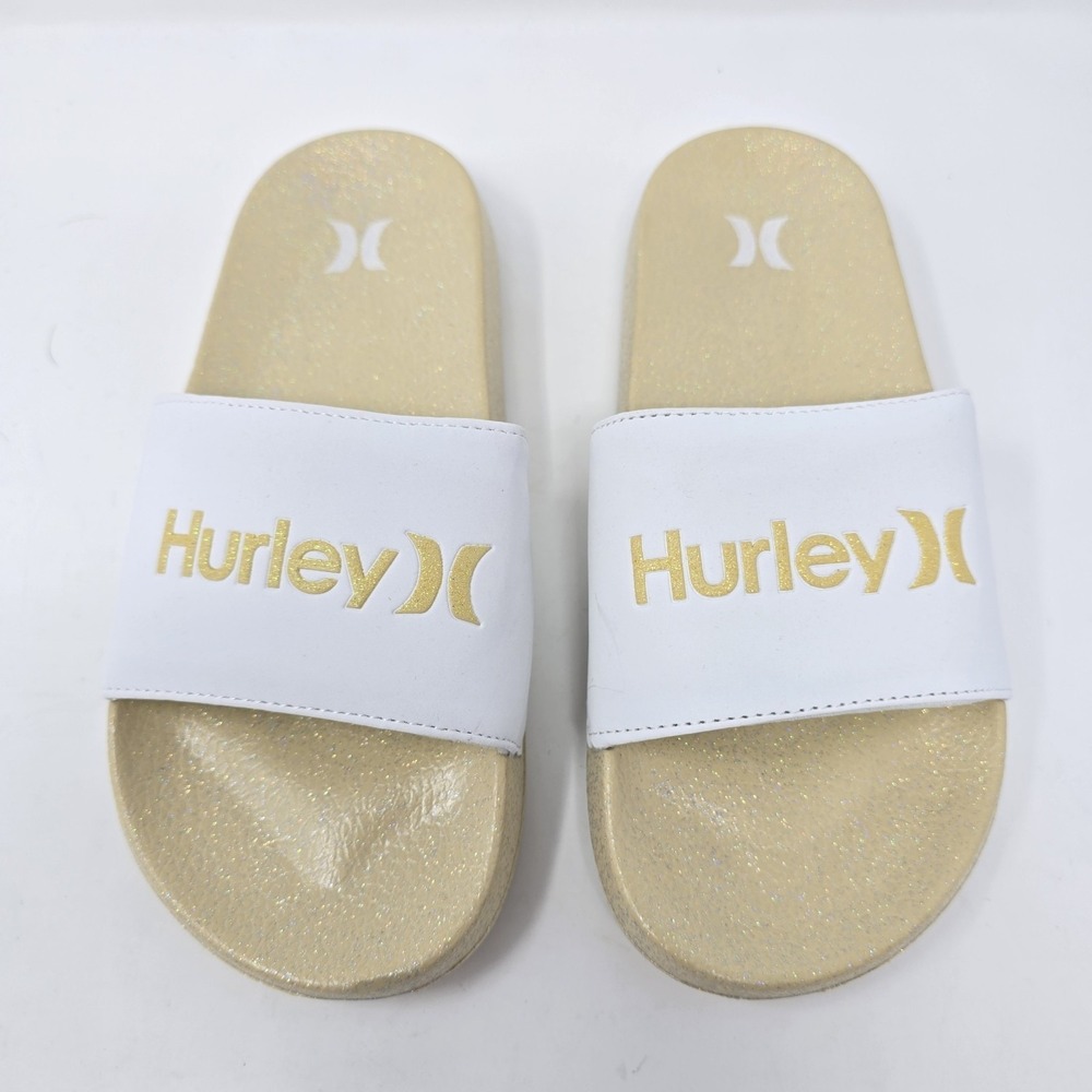 Hurley Naia-GG Women Gold Glitter White Slide Sandals US 4 EUR 36